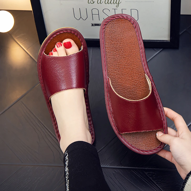 海宁纯牛皮托鞋室内男女真皮居家皮拖鞋夏季防滑牛筋底家用凉拖鞋