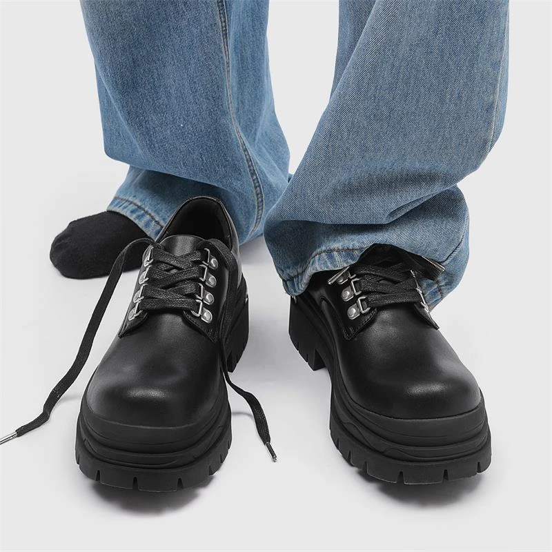 新款小众厚底增高通勤德比鞋男高级感黑色英伦休闲皮鞋大头鞋