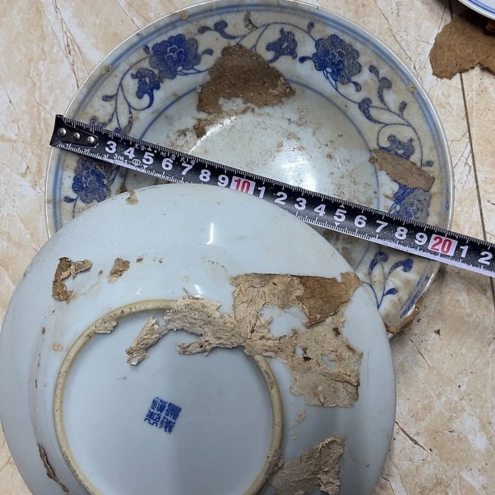 陶摆件2个20厘米芙蓉花深盘