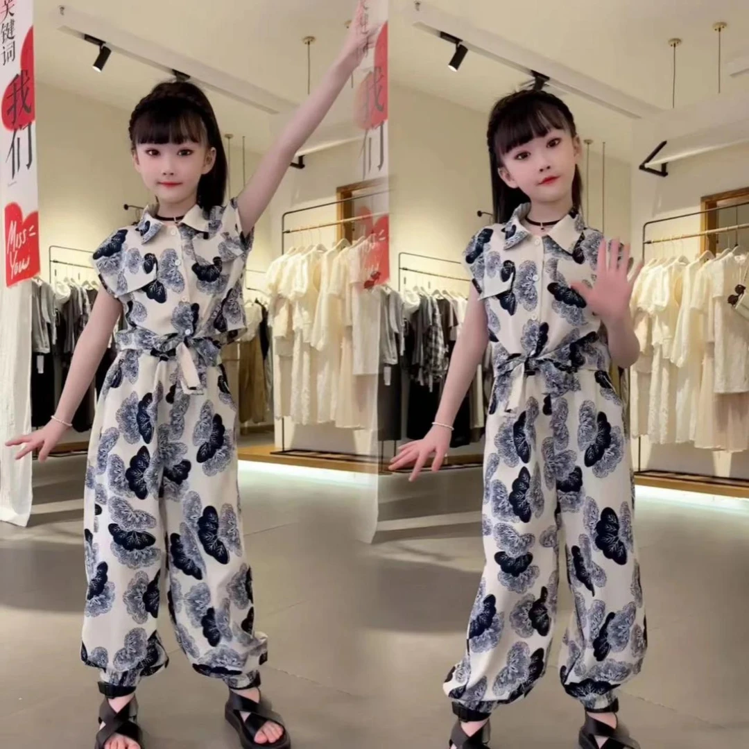 女童夏季潮流水墨画无袖套装2024新款中大童洋气休闲薄款两件套潮