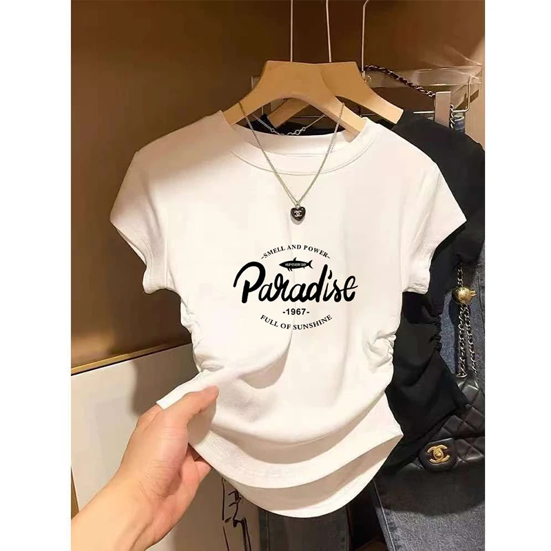 白色短袖T恤女2025新款夏季正肩修身收腰显瘦辣妹体恤衫上衣ins潮