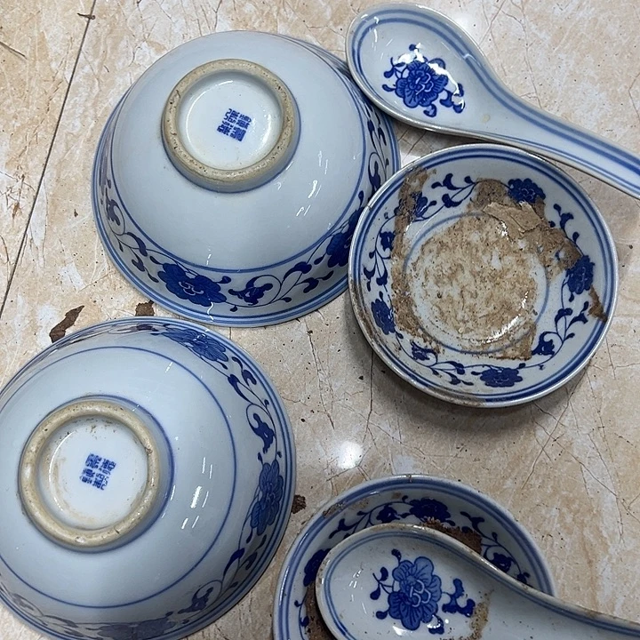 陶摆件2套三头饭具 碗 12.5厘米