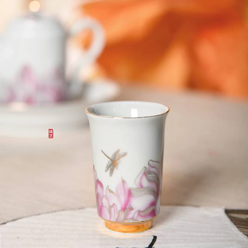 日式功夫茶具陶瓷闻香杯品茗杯家用小茶杯粉色蓝色个人杯主人杯