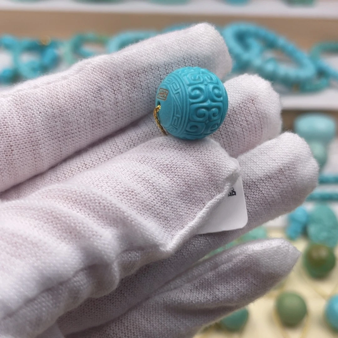 未镶嵌绿松石珠宝奇石玉化蓝回纹圆珠14.1mm