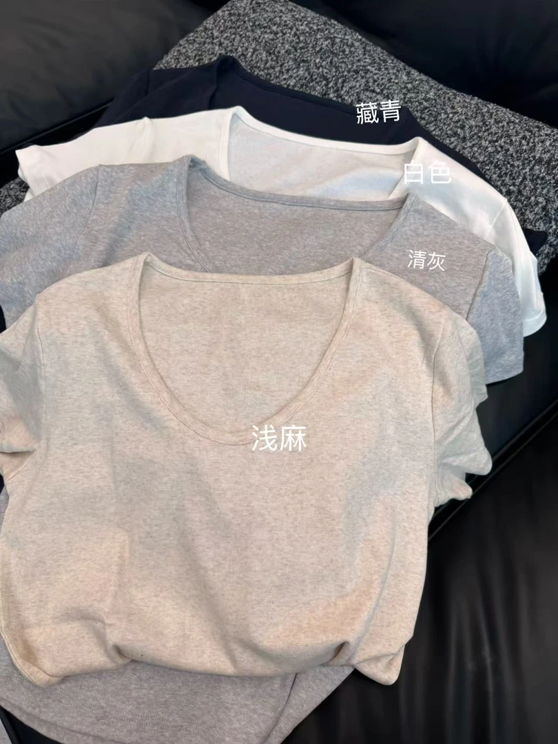 夏季鹅蛋领莱赛尔亚麻显瘦棉T