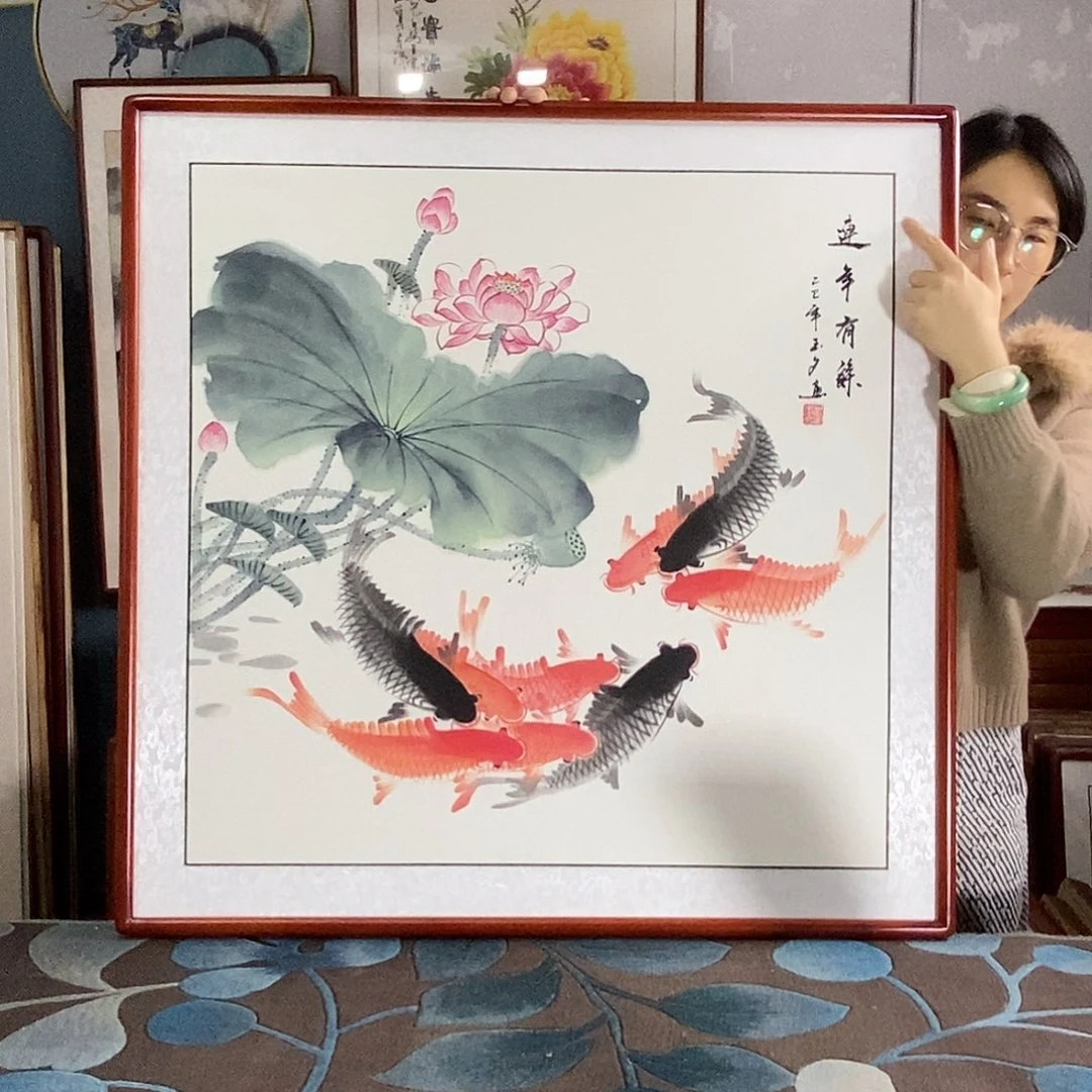国画手写手绘带框包邮国画作品82✖️82