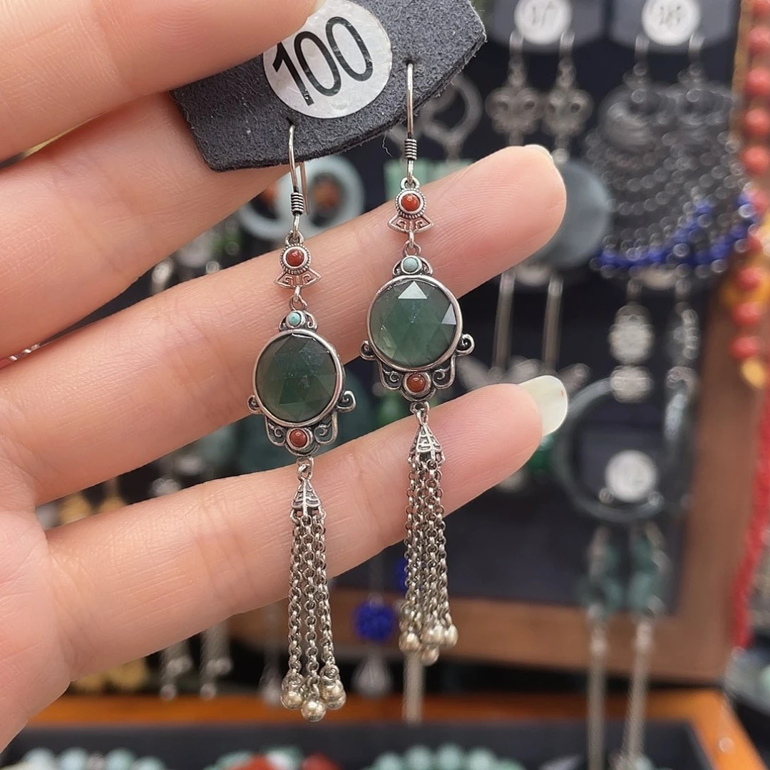 翡翠耳饰银S925镶嵌丙*802gjmnhhh