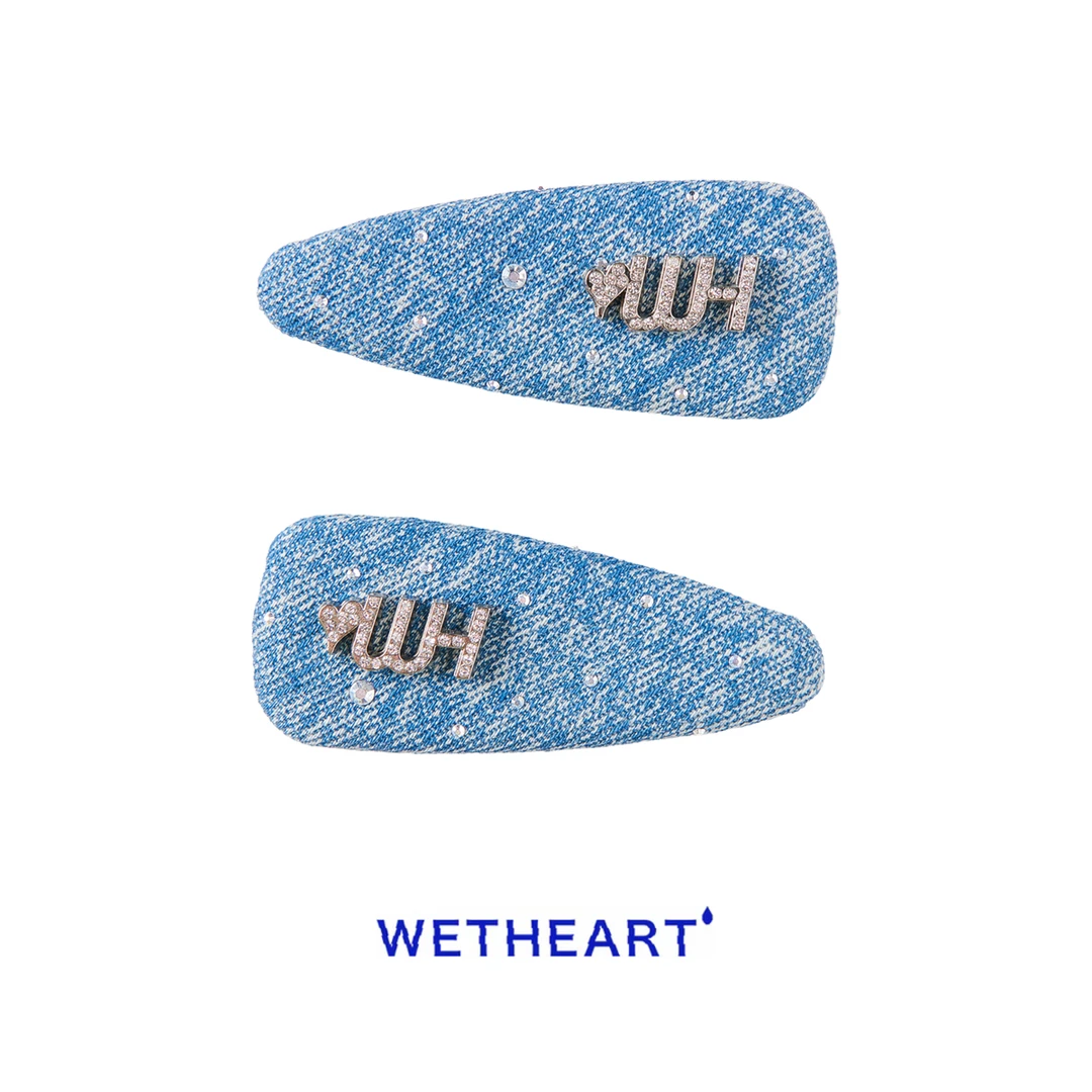 WET HEART原创设计ins风复古牛仔风水钻字母发夹BB夹