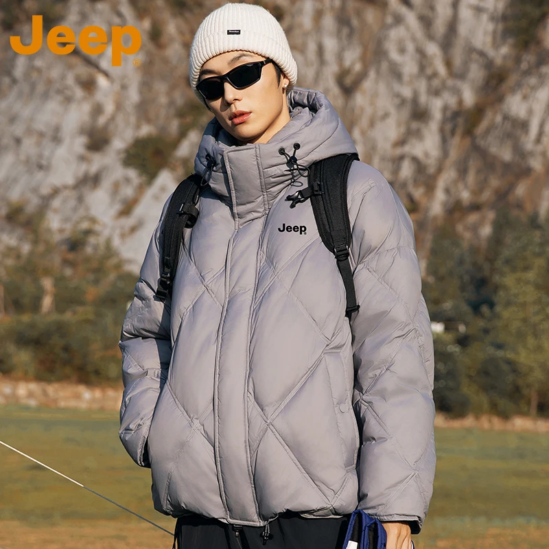 JEEP吉普美式潮流鸭绒羽绒服男秋冬连帽宽松御寒保暖防风外套男装