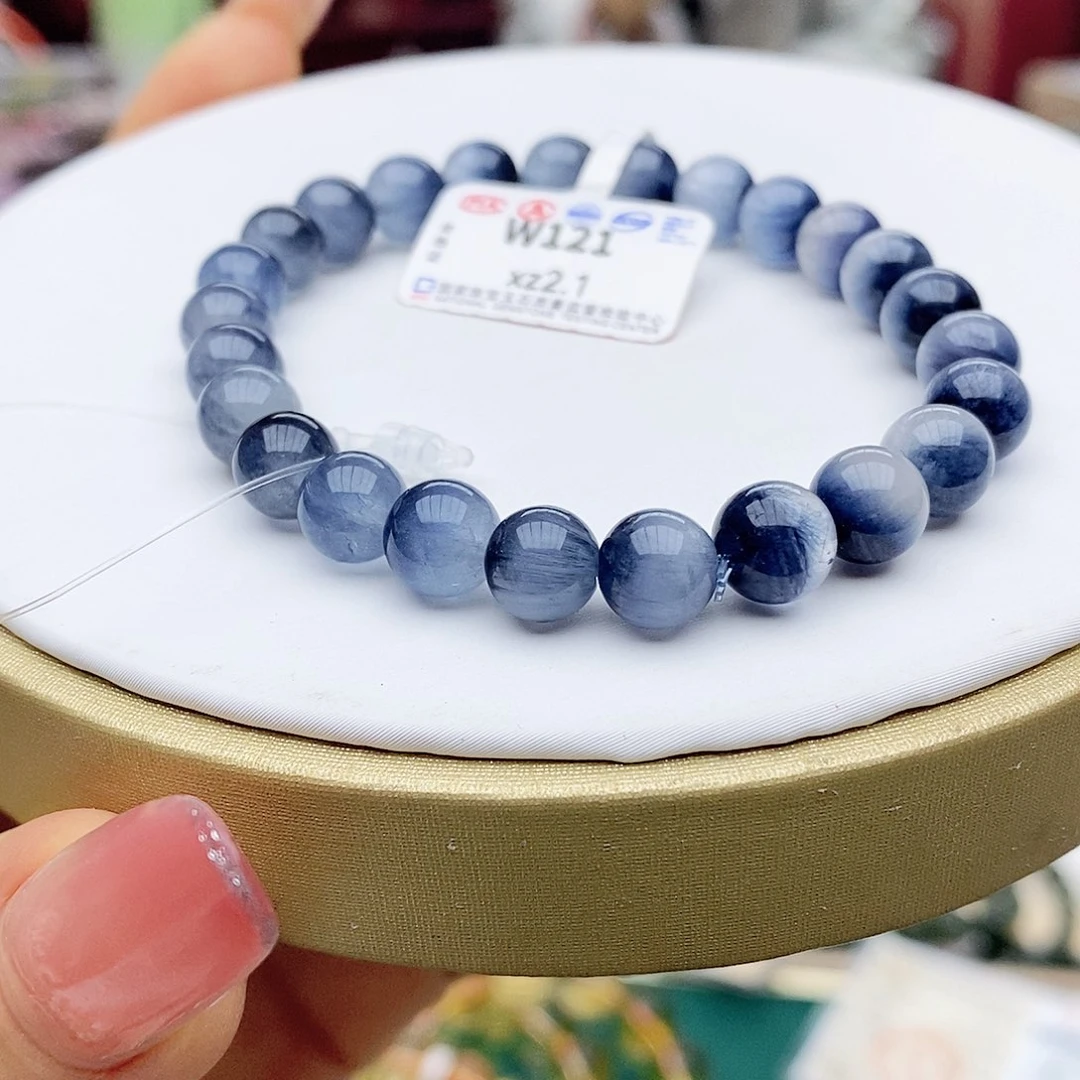水晶手链未镶嵌W121宝盆透体蓝线石7.8m