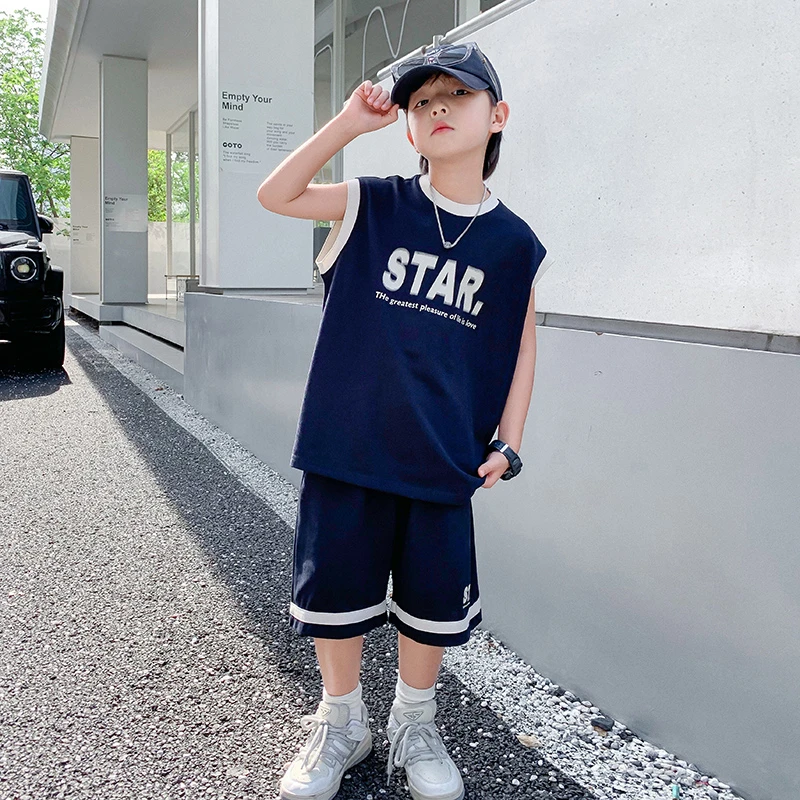 男童夏装运动篮球服无袖背心套装2025新款男孩夏两件套K242TZ4475