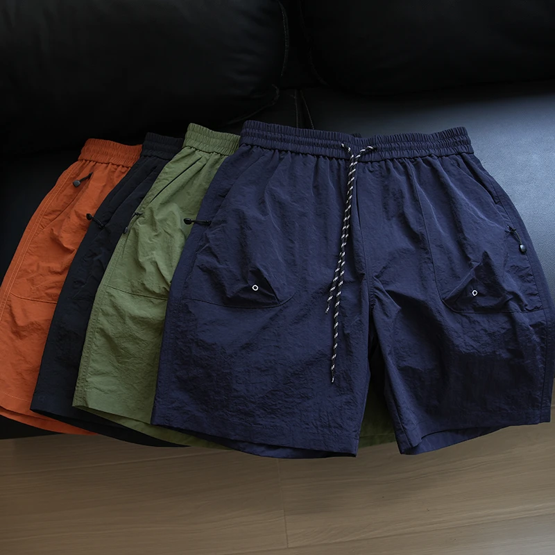 短裤男款夏季隐形拉链直筒宽松休闲裤速干五分裤凉感冰丝沙滩裤子