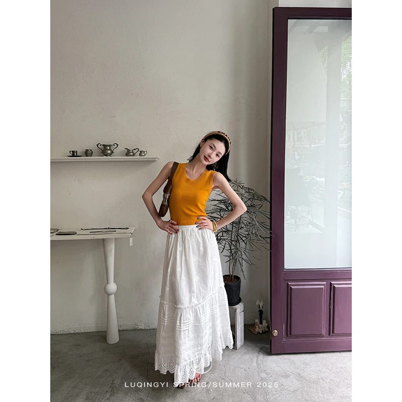 鹭青一原创【蜂蜜柚子】坑条针织圆领修身背心吊带女外穿L25B2206N