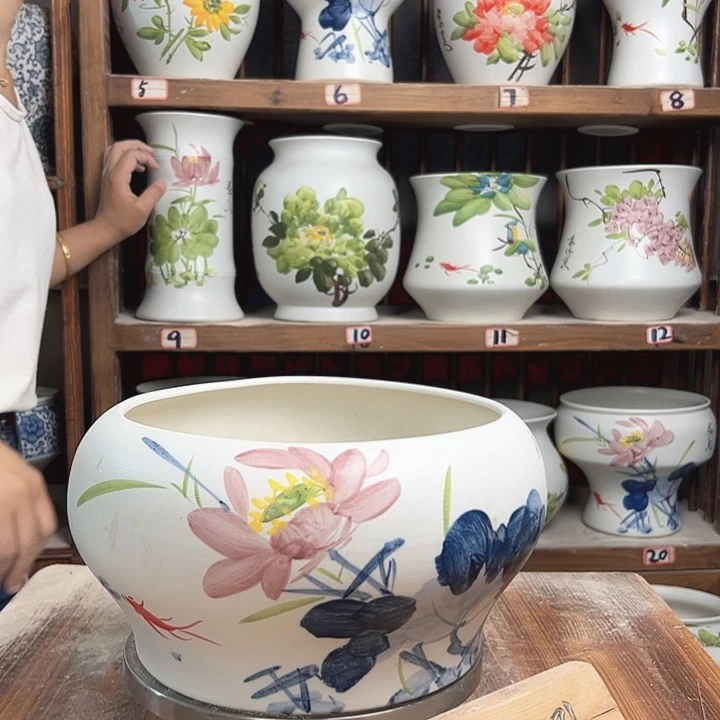 摆件口25青花荷花陶瓷藤陶瓷陶瓷藤