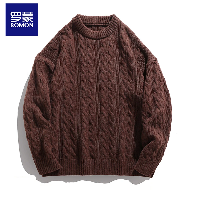 罗蒙纯色麻花内搭针织打底衫毛衣情侣款秋冬季复古慵懒风保暖上衣