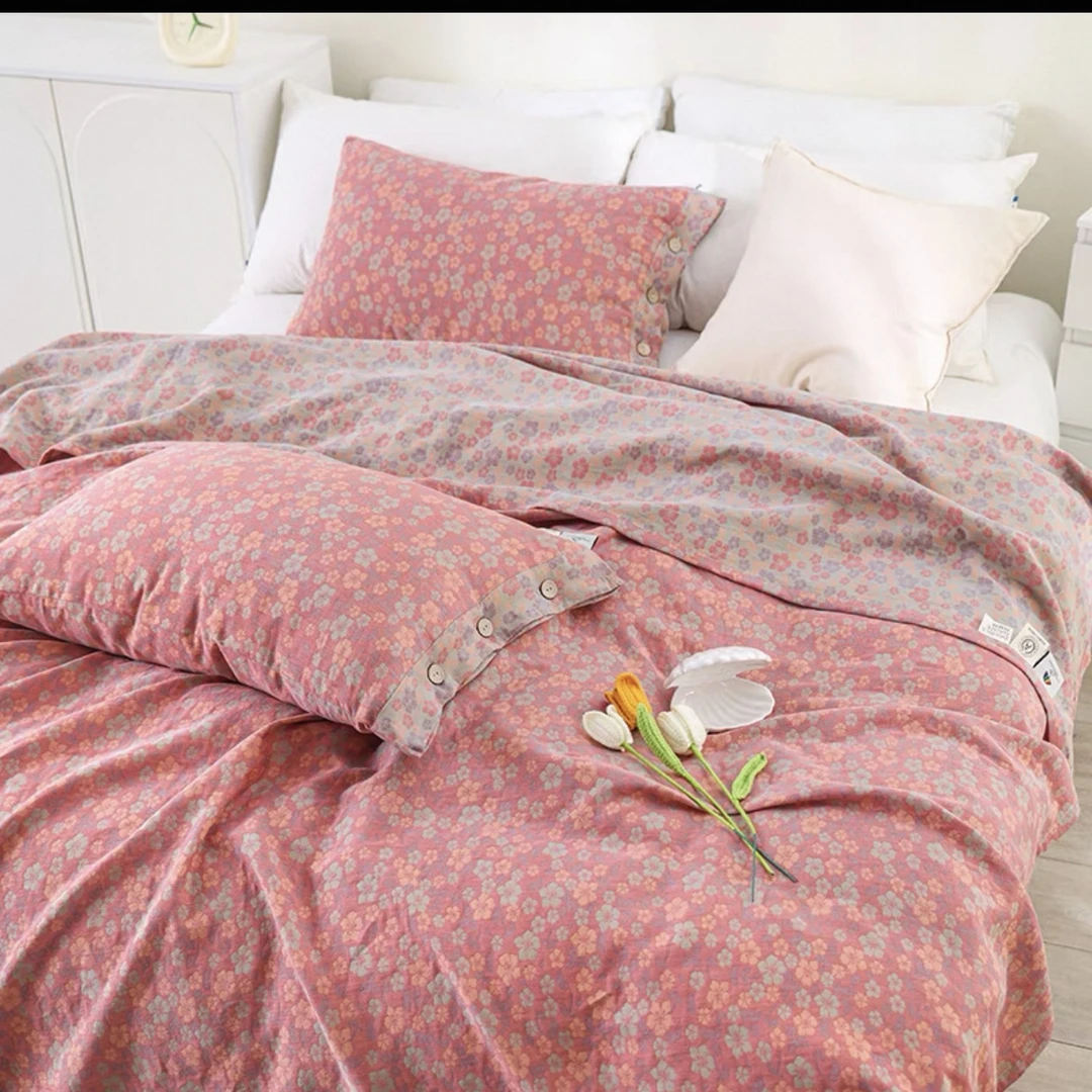 【四件套】粉色小碎花 四件套  双层纱提花面料