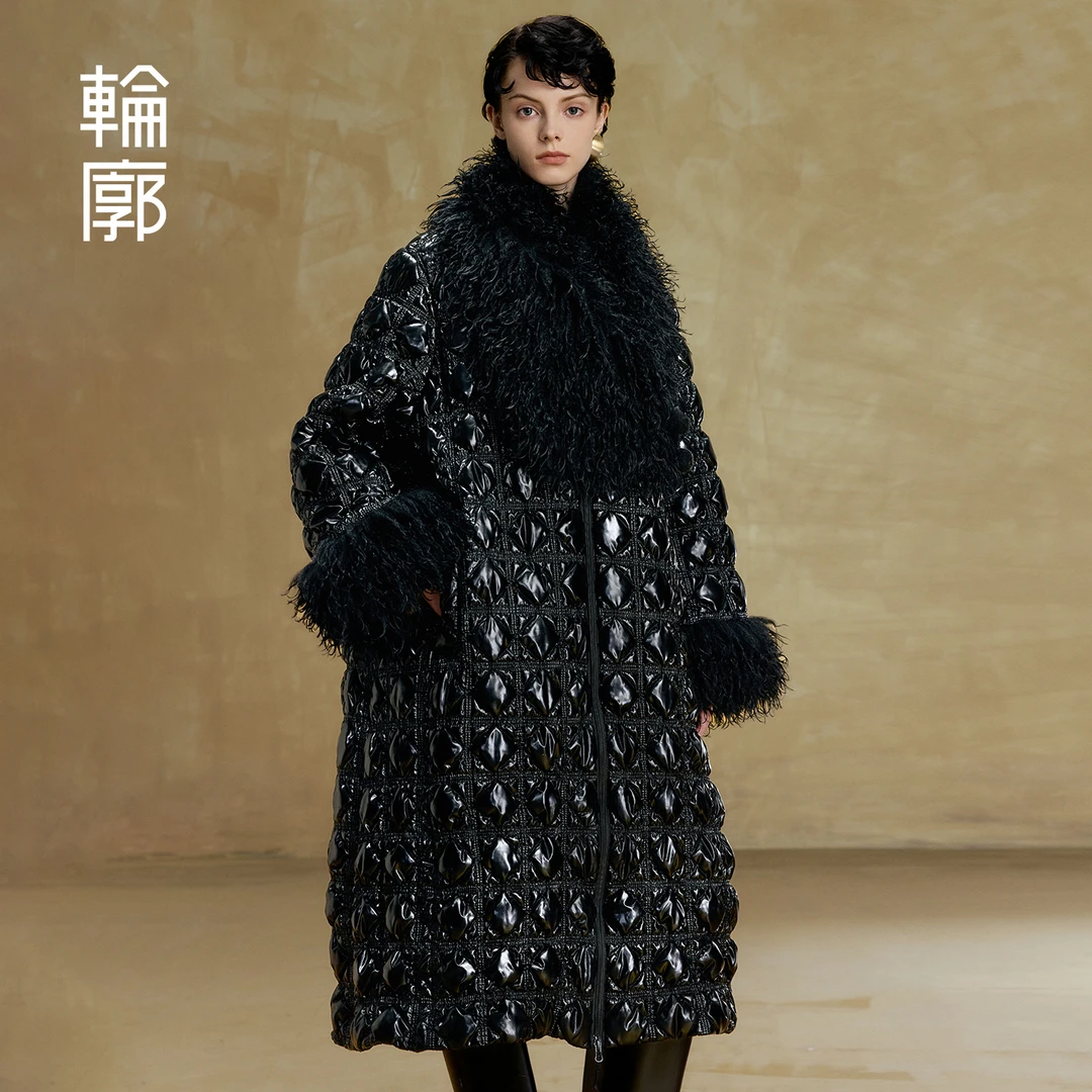 轮廓夜宴曲外套休闲棉服长款设计师百搭老钱大衣秋冬复古L254Y017