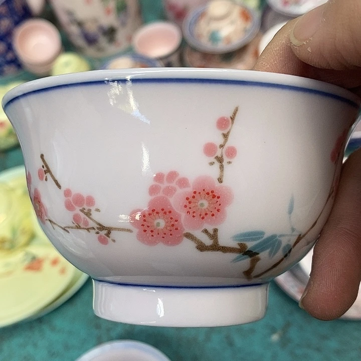 摆件瓷红稀土翠竹4.5寸碗