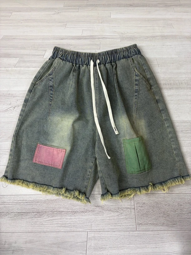 宽松阔腿裤直筒无弹力休闲裤短裤系带牛仔裤薄款夏季