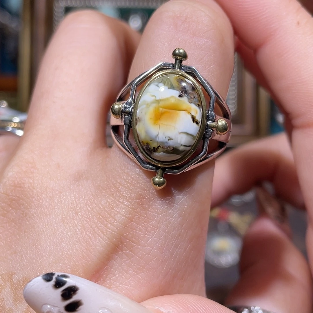 琥珀银S925镶嵌戒指戒指