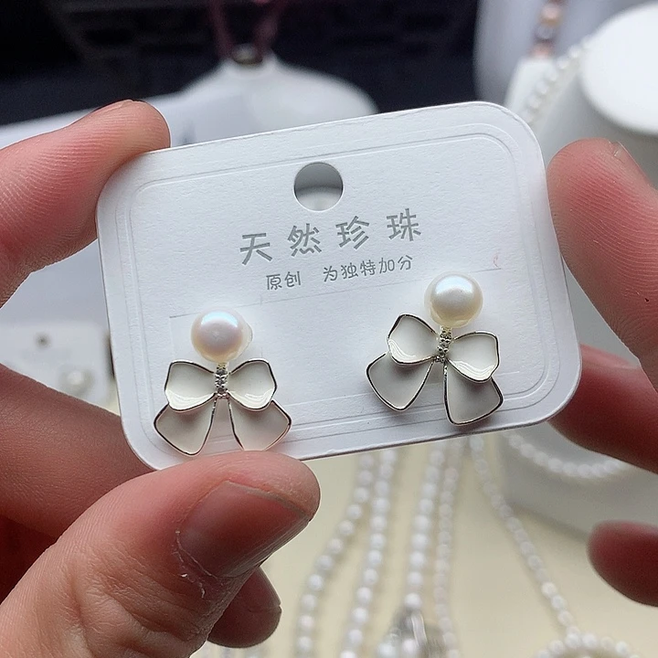 银S925镶嵌耳饰淡水珍珠