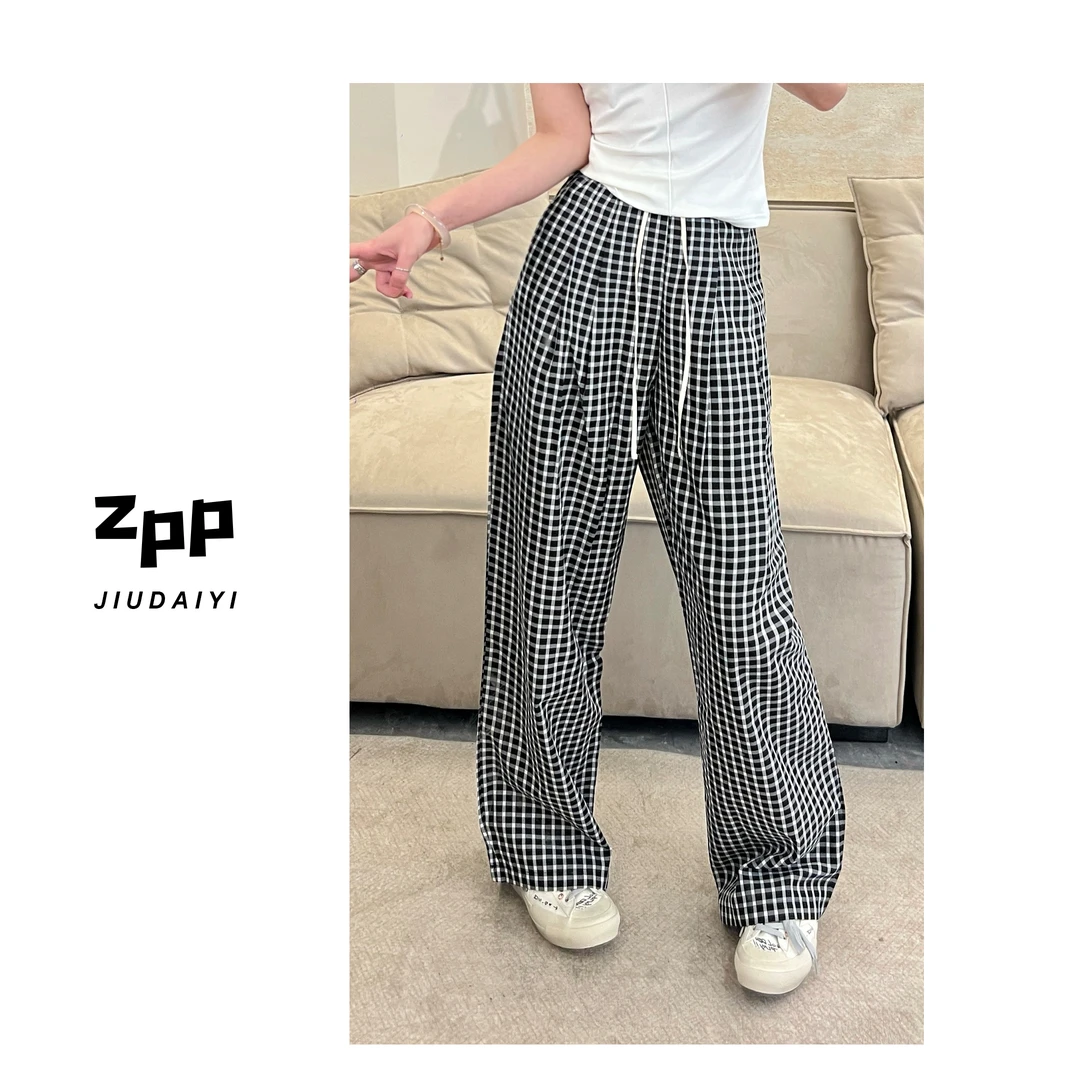 玖黛衣现货【撞色格子裤】夏季黑白格子显瘦裤子KZP40840 KZP40841