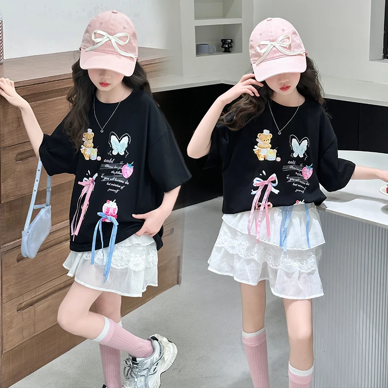 女童夏款网红短袖休闲款式儿童棉t恤卡通洋气中大童夏装上衣时髦