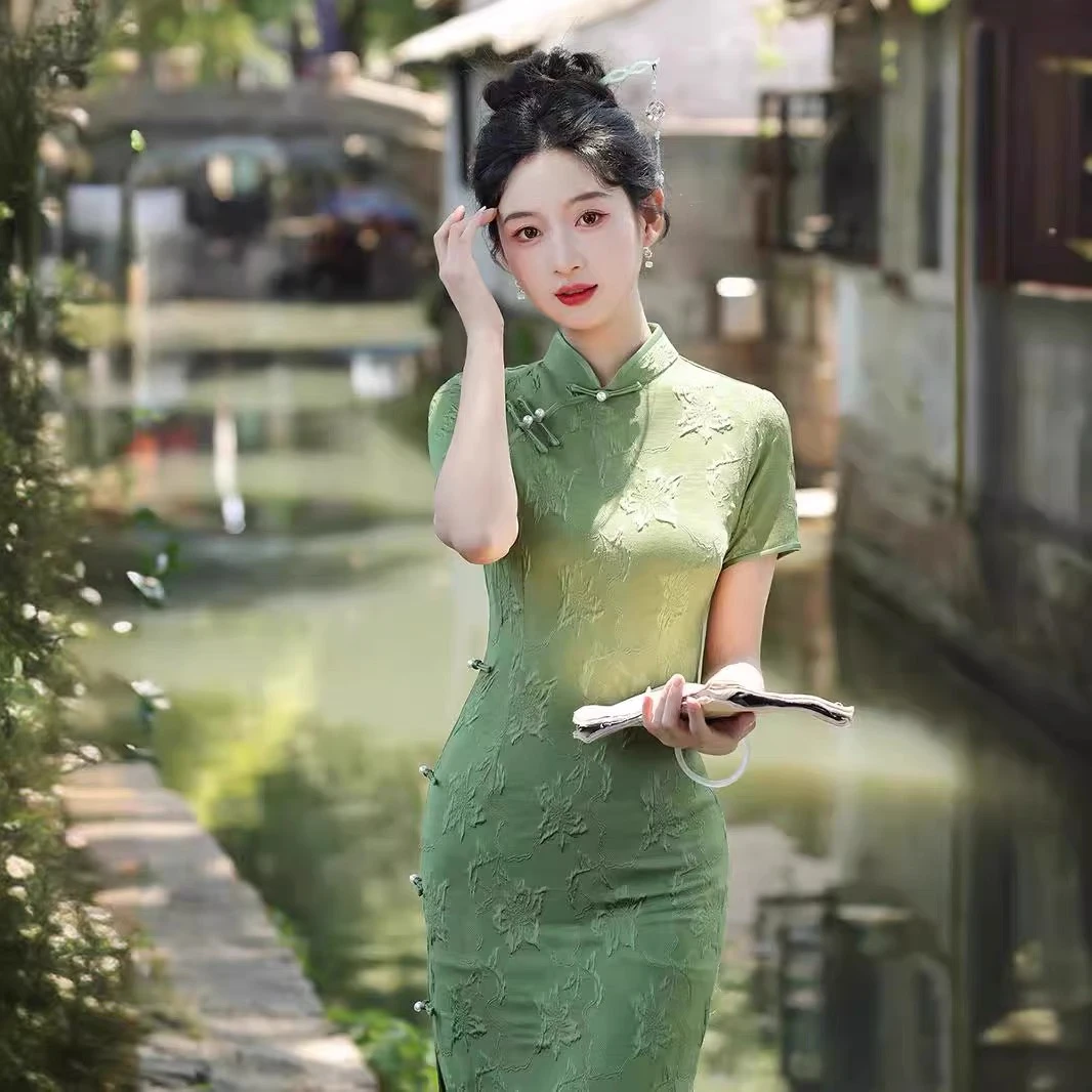 苏故里【东方美人】重工春秋夏款短袖无袖挂脖旗袍修身显身材复古