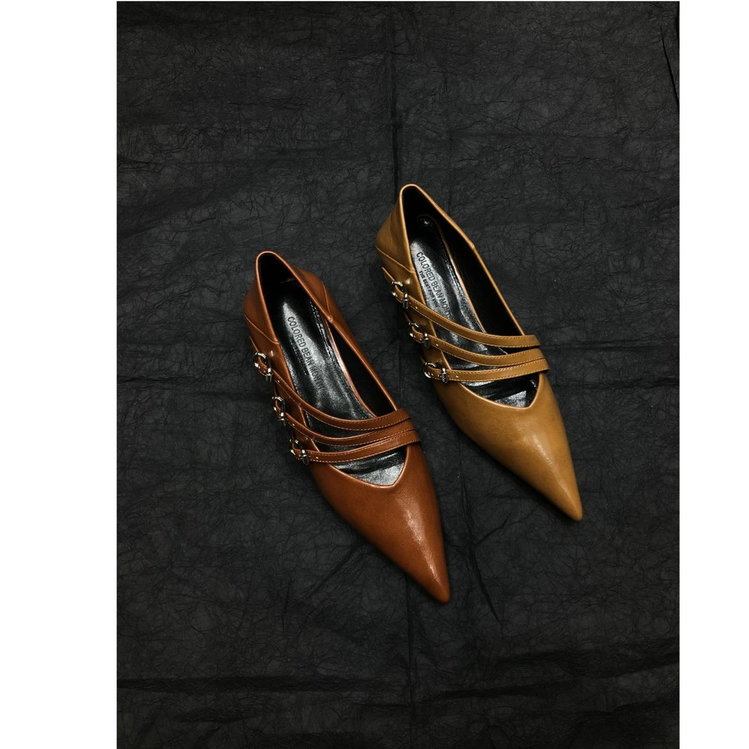 小众～皮带扣尖头高跟鞋女百搭单鞋 C