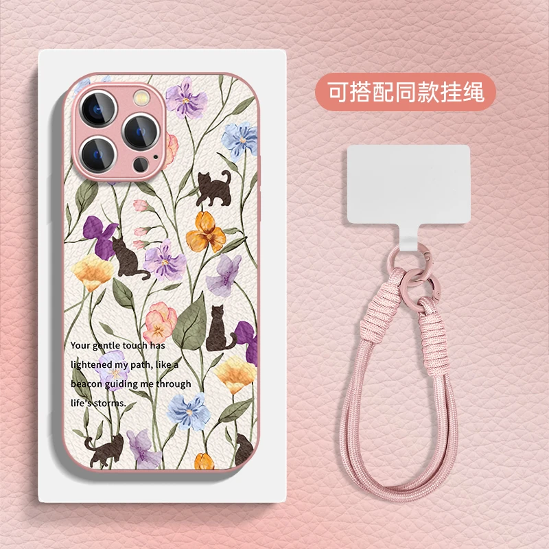 适用于苹果16华为OPPO小米VIVO时尚简约金属漆小羊皮手机壳HA0449