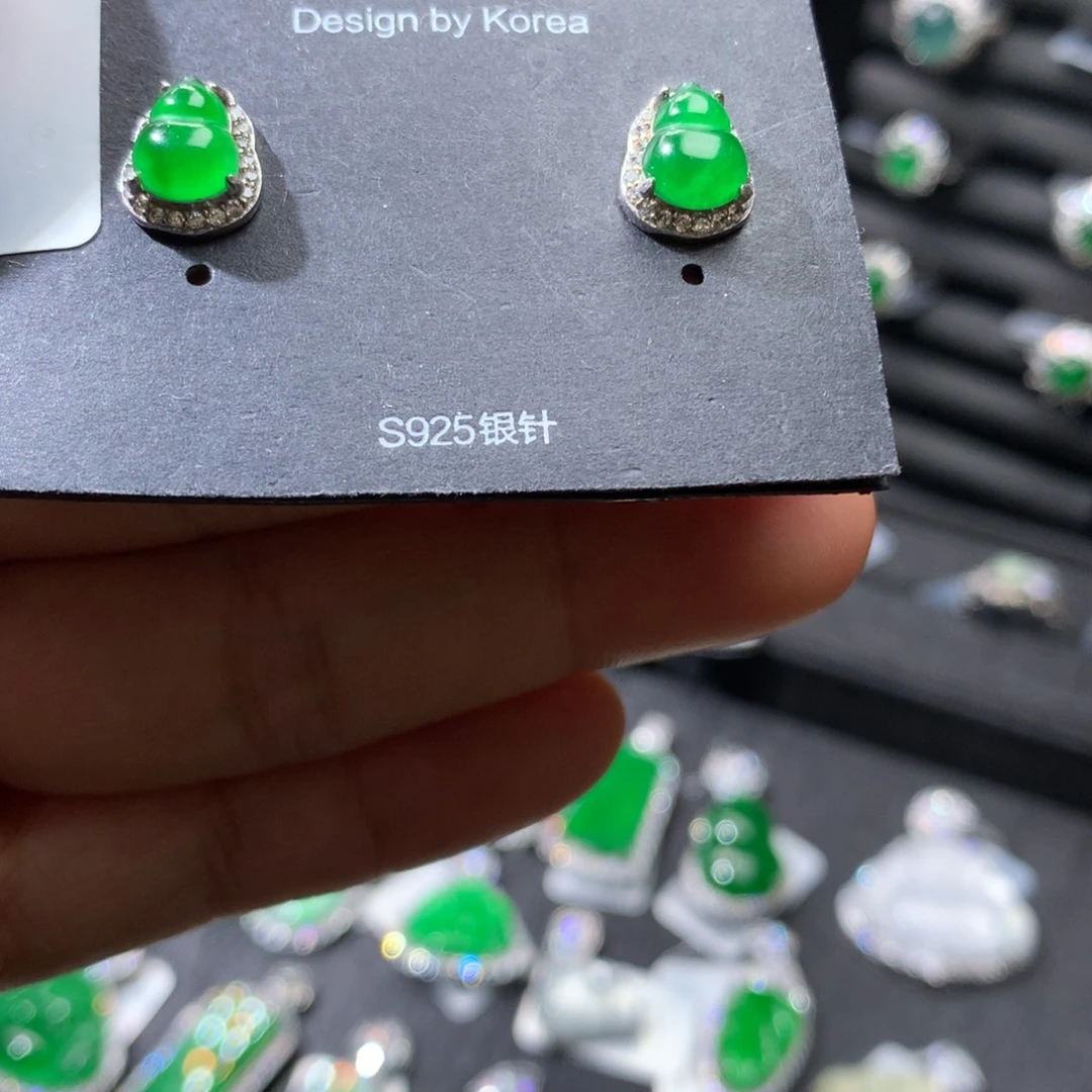 翡翠银S925镶嵌耳饰