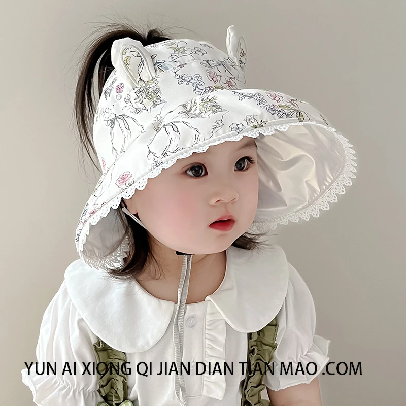 儿童帽子夏季薄款帽女宝宝婴儿大檐空顶遮阳帽女童出游太阳帽