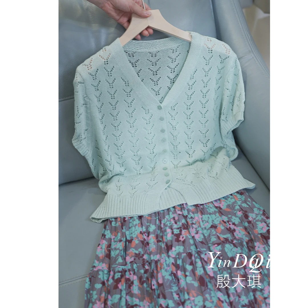 短袖针织开衫上衣女2025夏季薄款洋气简约百搭上衣1937