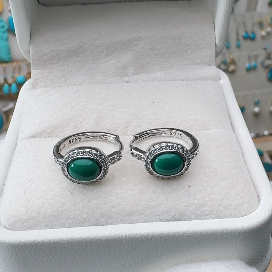 绿松石银S925镶嵌耳饰耳扣