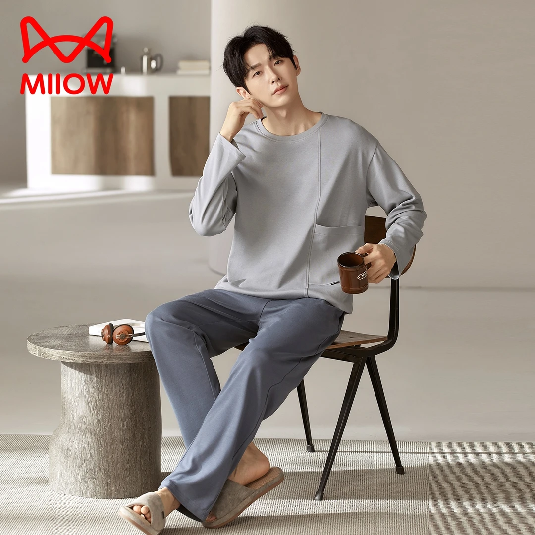 猫人睡衣男款秋冬纯棉男士长袖套装2025新款休闲全棉家居服可外穿