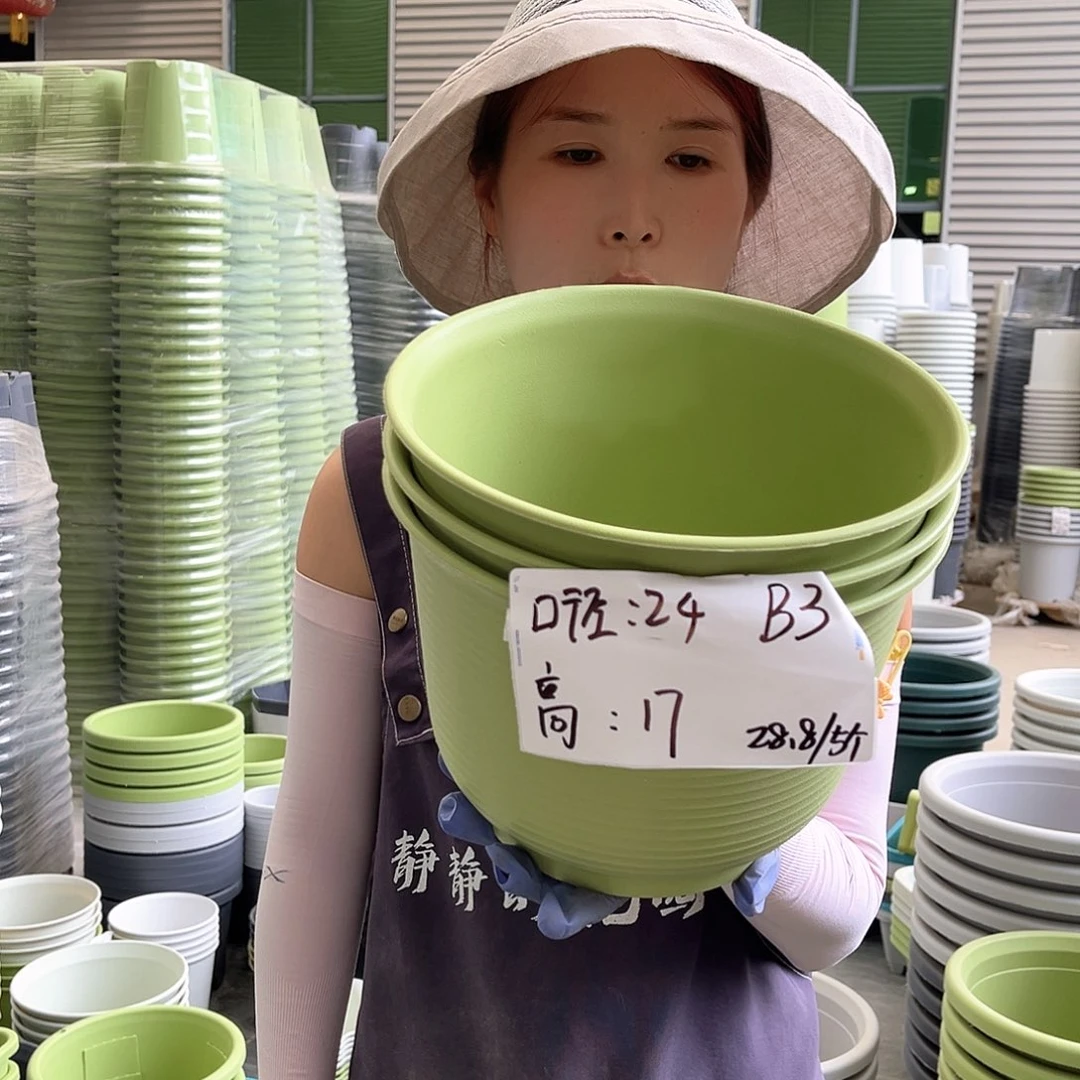 仿陶盆矮款B3果绿色3个含托