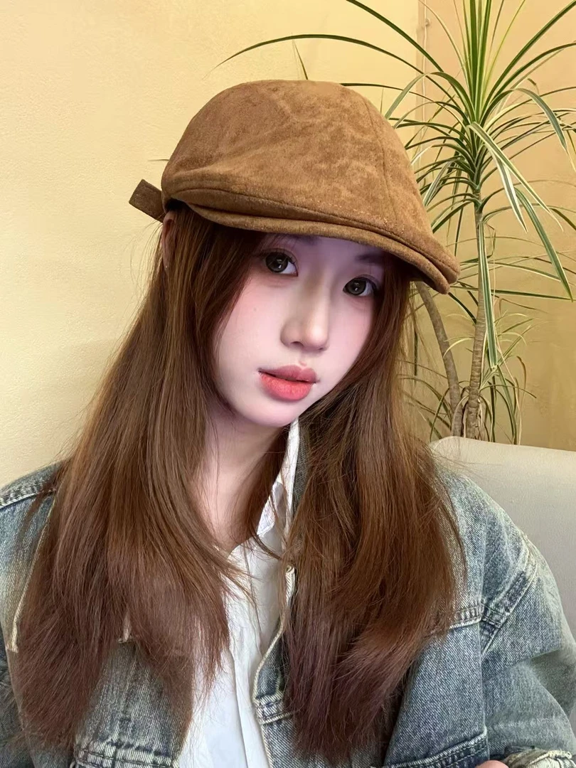 25秋冬复古时髦咖色前进帽高级感修脸贝雷帽英伦画家帽男女款帽子