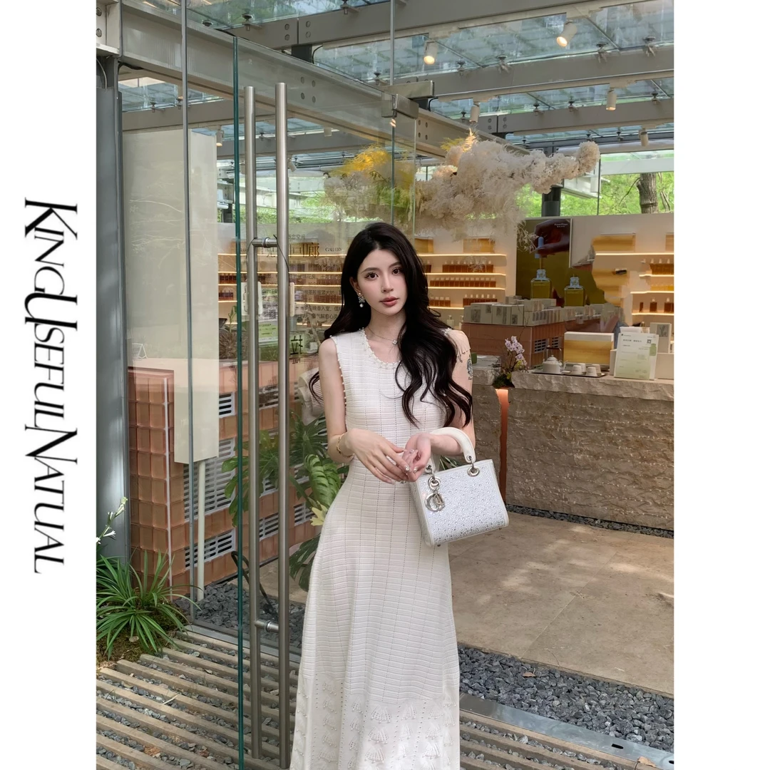 KUN【贝加尔印象】典雅法式 华丽重工纱线珍珠装饰修身针织连衣裙
