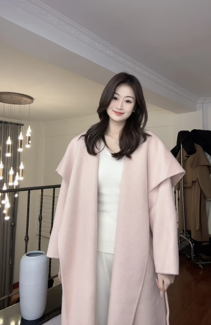 秋冬新款纯羊毛手缝大衣气质网红时尚百搭双面加厚1009