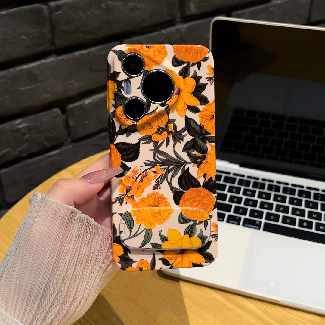 复古繁花支架适用于苹果16/iPhone15手机壳vivo华为opp2024高级感