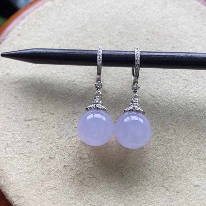 翡翠颈饰18K金镶嵌翡翠冰粉紫耳坠