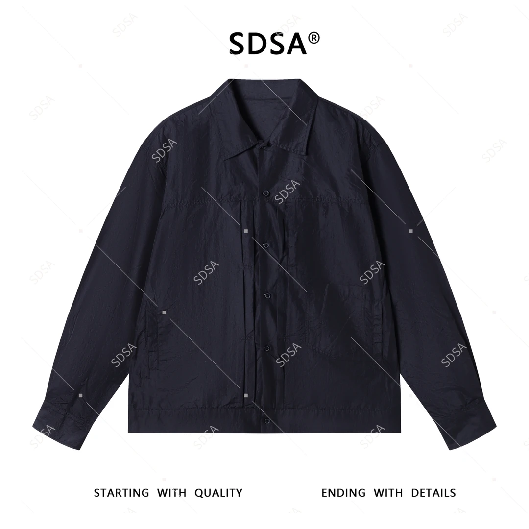 SDSA男士长袖衬衫2025新款轻奢痞帅男装纯色褶皱多口袋翻领衬衣