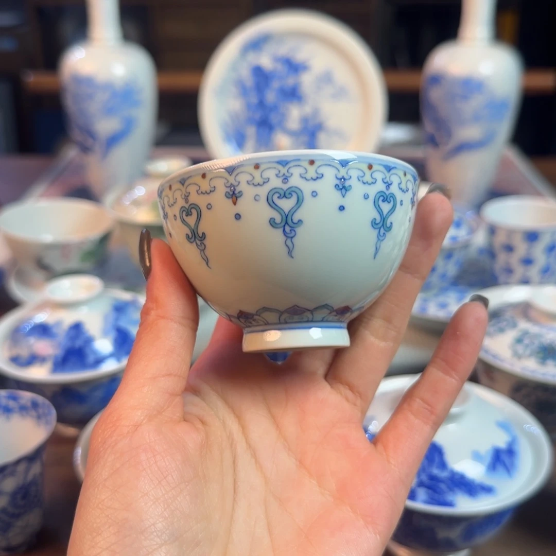 名窑口 斗彩鸡心杯