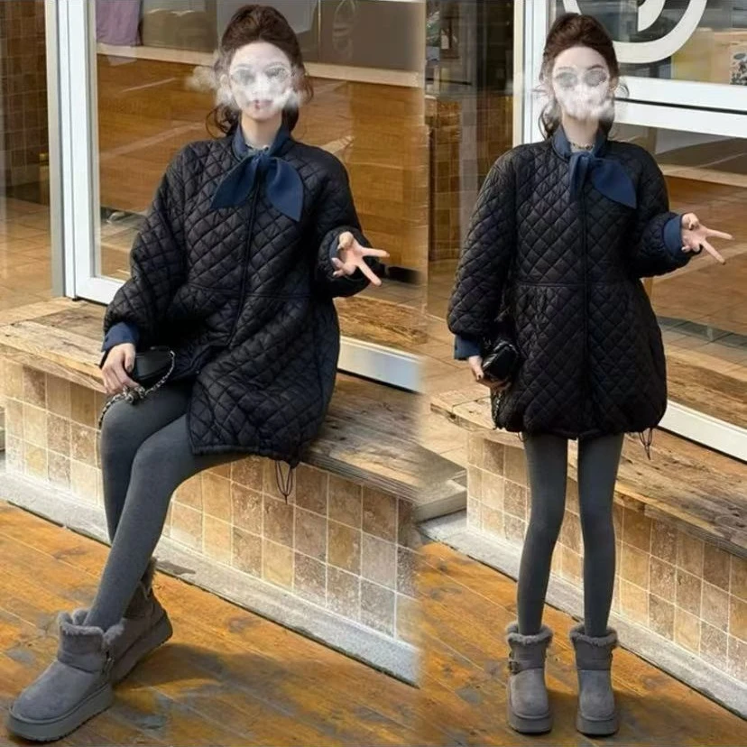 光合印记～2025爆款韩系高级感菱格圆领棉衣加厚外套棉服