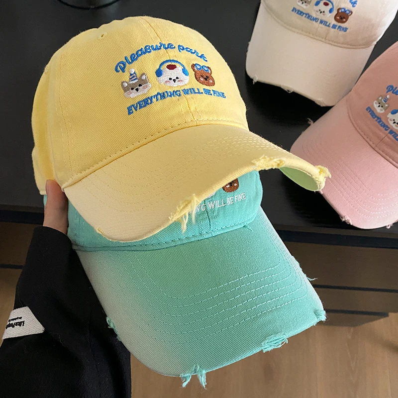 日系可爱小动物刺绣棒球帽女显脸小百搭帽子大头围加大加深鸭舌帽