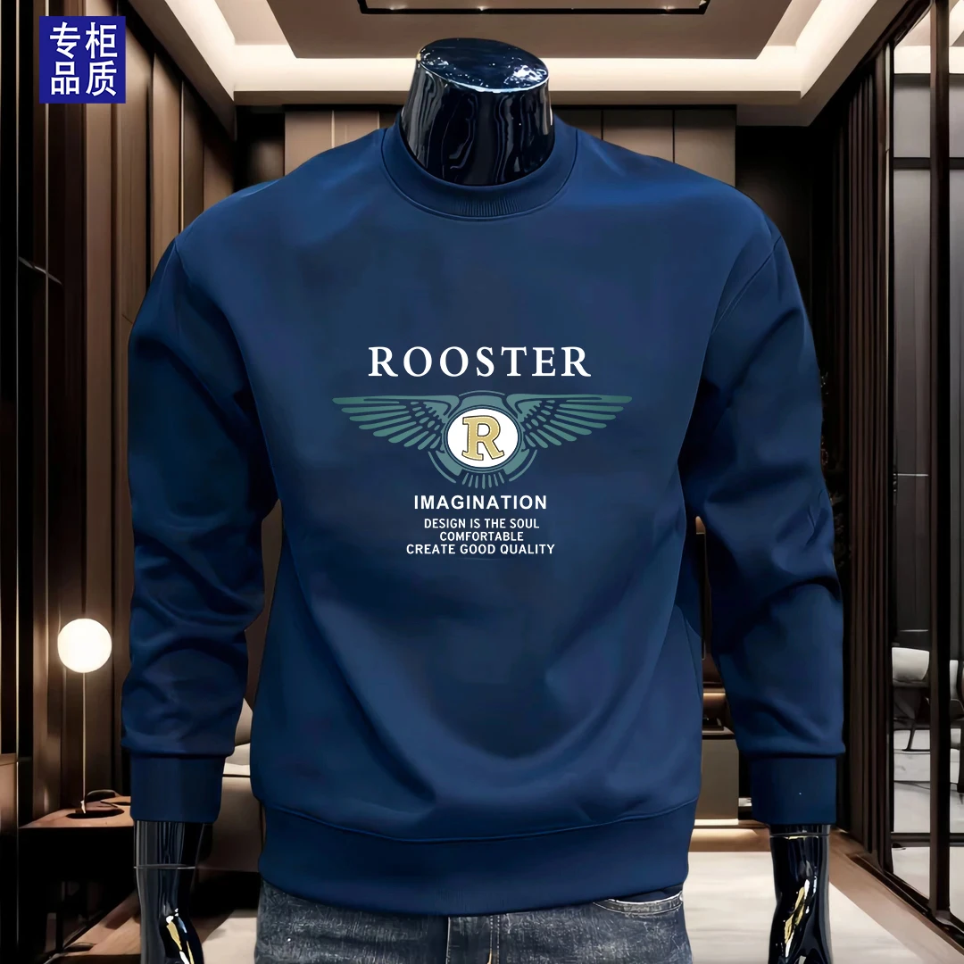 公鸡新款卫衣男士秋冬季胖子加肥加大休闲圆领印花长袖加绒保暧潮