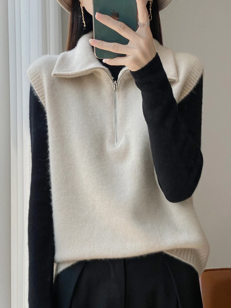100%羊毛一线成衣女士加厚双层立领毛衣ZM106