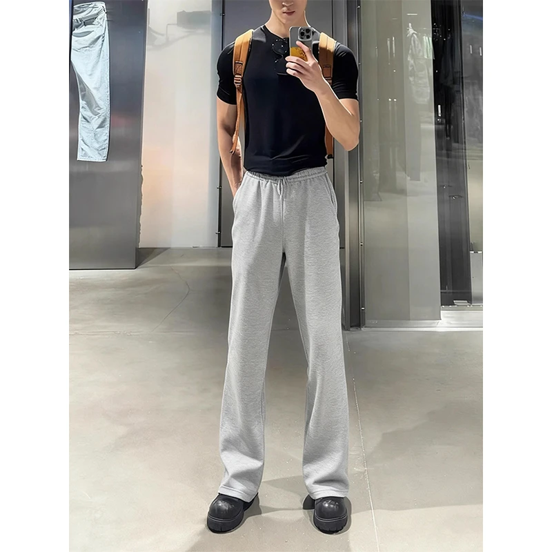 美式灰色运动卫裤男款秋冬cleanfit休闲加绒裤子显腿长窄版直筒裤