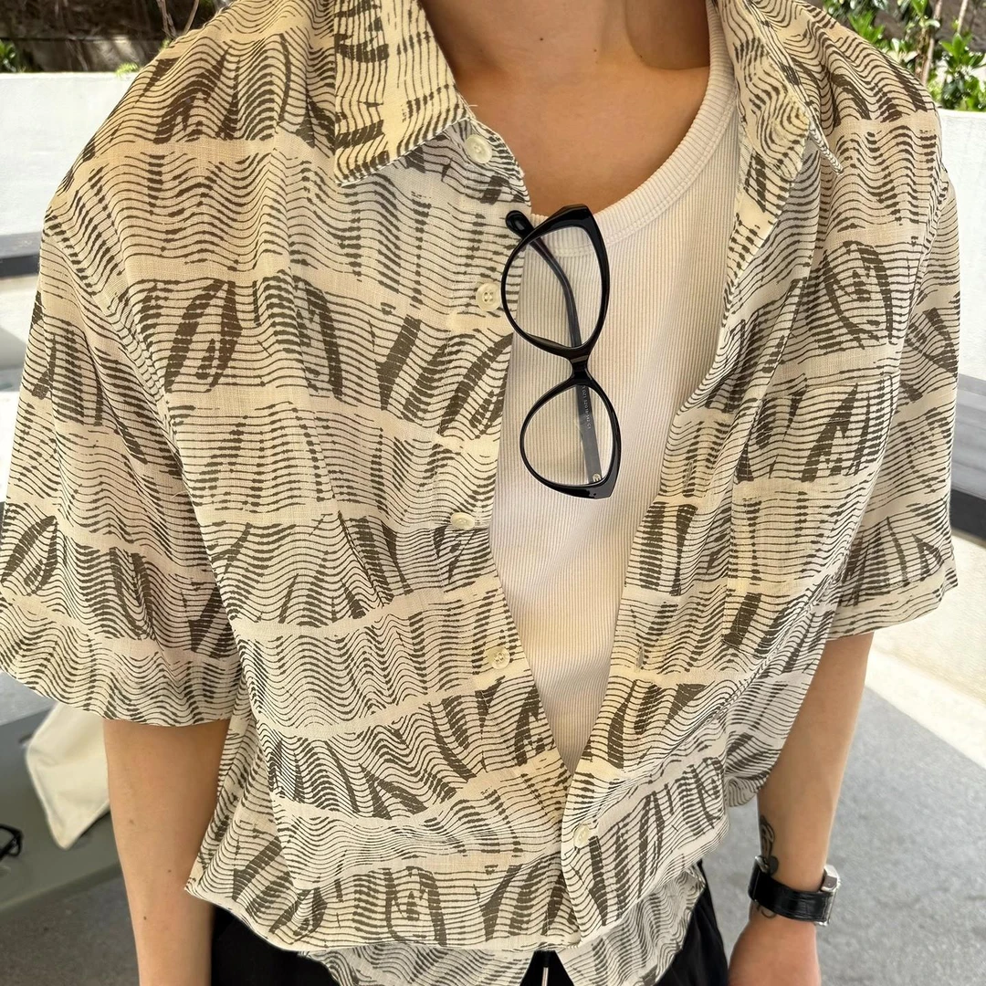 男装亚麻天丝质感！老钱风松弛感！一哥！腔调提花 薄款男短袖衬