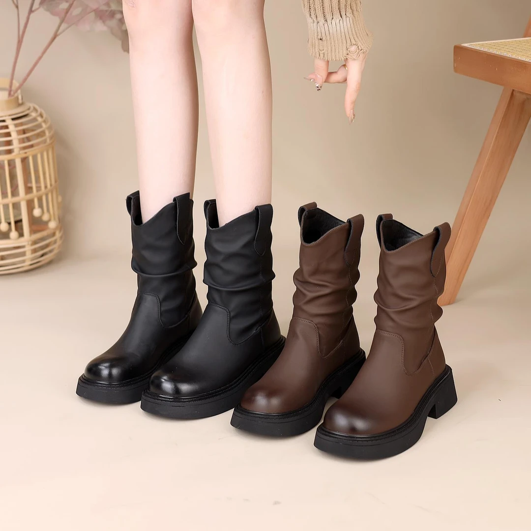 英伦风切尔西马丁靴女2025秋冬新款黑色厚底单靴显瘦加绒堆堆短靴